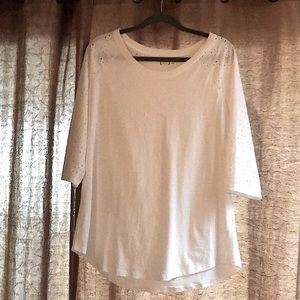 Maurice’s 24/7 white knit top with 3/4 length eyelet sleeve